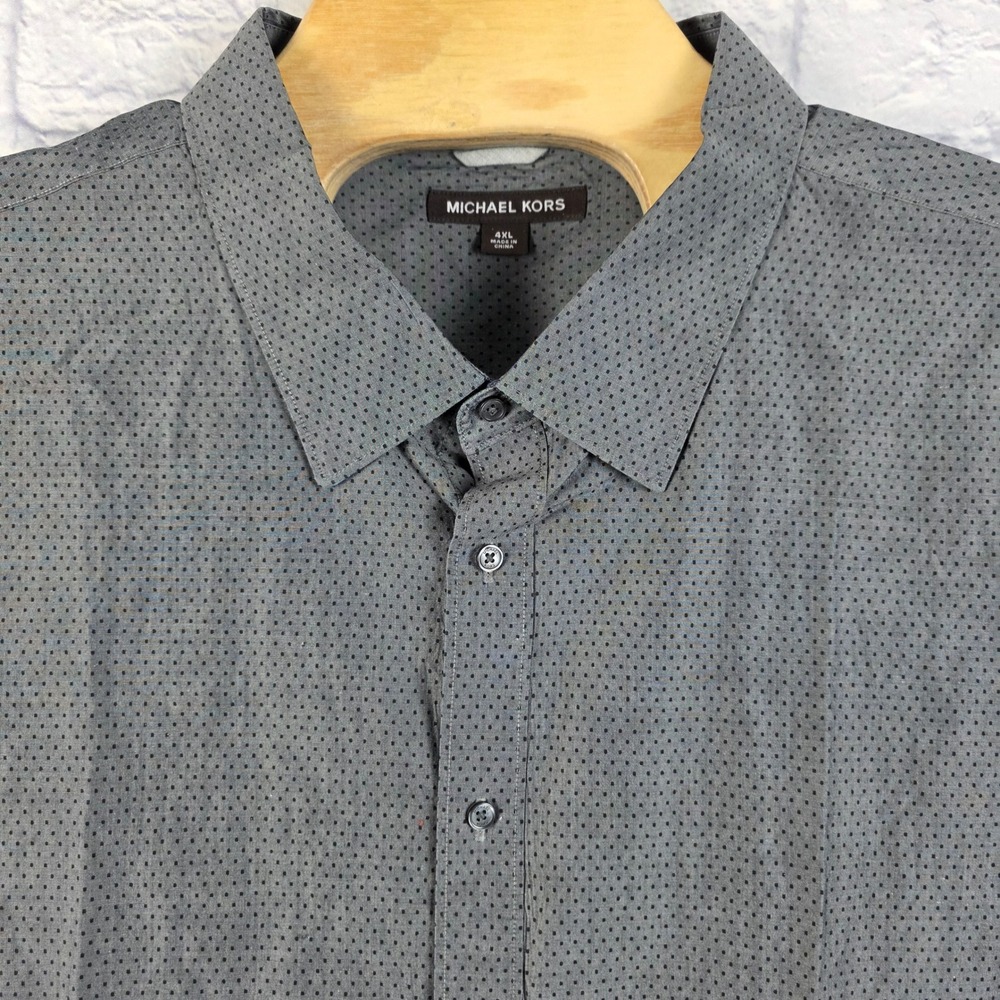 Michael Kors‎ Mens Gray Polka Dot Short Sleeve Button Down Cotton Shirt Size 4XL